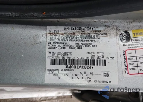 2010 Ford Fusion Hybrid from USA, damaged, VIN 3FADP0L33AR380512